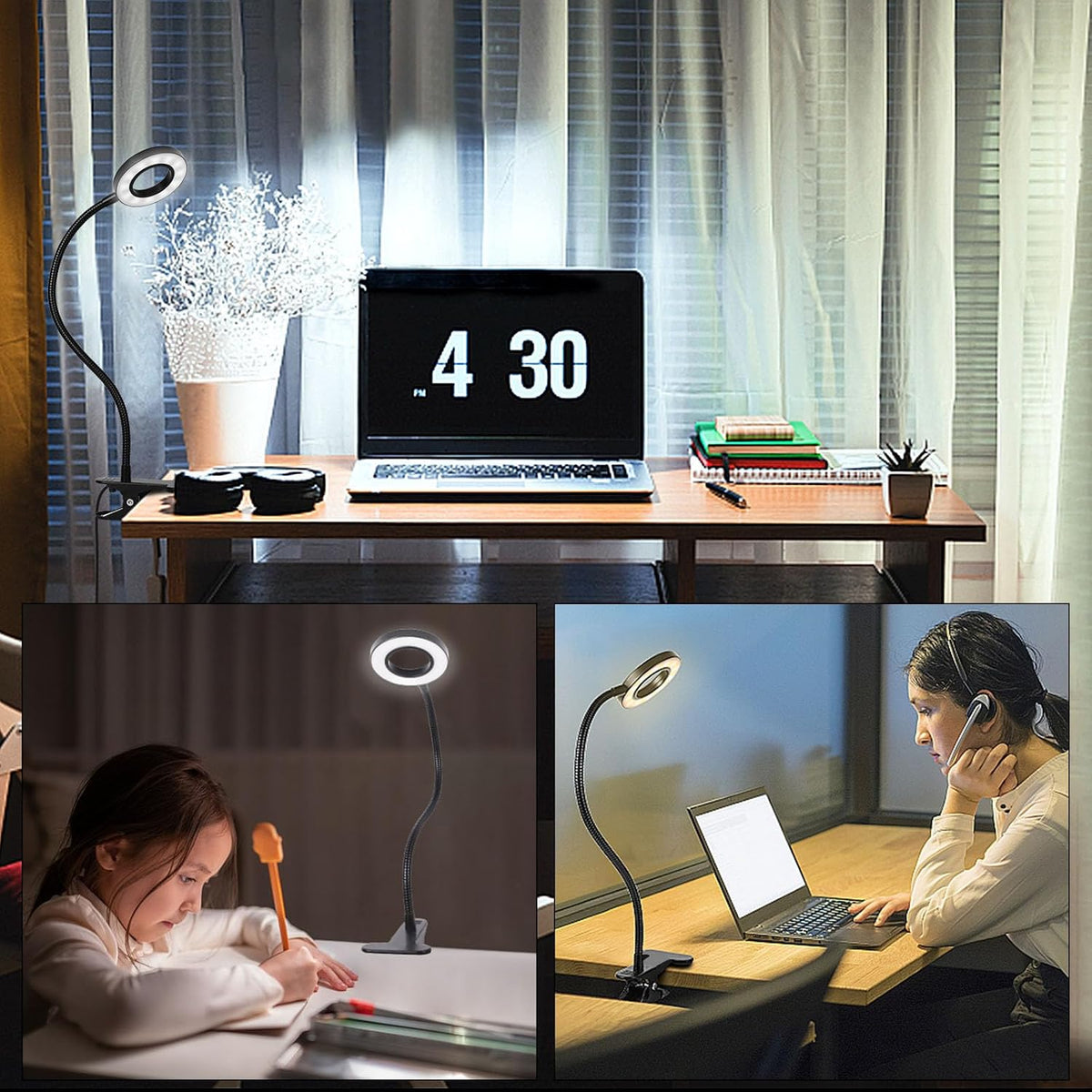 Desk Lamp Clip on Light for Bed Book Reading (Black)