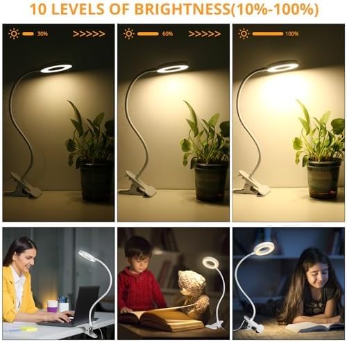Desk Lamp Clip on Light for Bed Book Reading (Black)