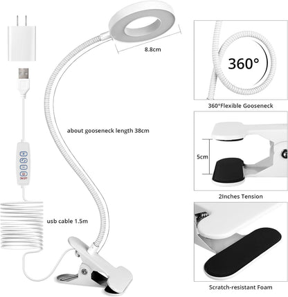 Desk Lamp Clip on Light for Bed Book Reading (Black)