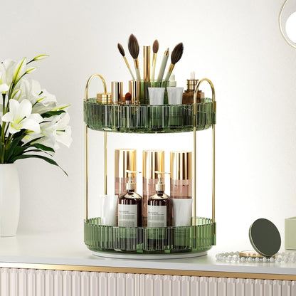 360° Rotating Makeup Organizer, Upgraded 3 Tier Skincare Perfume Organizers for Women, Bathroom Organizer Countertop, Clear Cosmetic Dresser Organizer with Makeup Brush Holder, Sink&Counter(Amber)