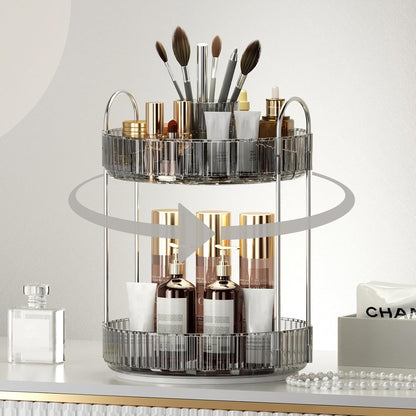 360° Rotating Makeup Organizer, Upgraded 3 Tier Skincare Perfume Organizers for Women, Bathroom Organizer Countertop, Clear Cosmetic Dresser Organizer with Makeup Brush Holder, Sink&Counter(Amber)