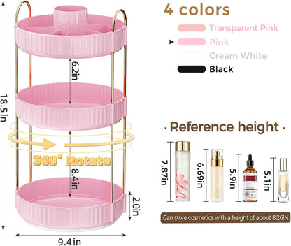 360° Rotating Makeup Organizer, Upgraded 3 Tier Skincare Perfume Organizers for Women, Bathroom Organizer Countertop, Clear Cosmetic Dresser Organizer with Makeup Brush Holder, Sink&Counter(Amber)
