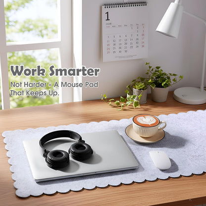 35 x 16.5 Inch Felt Desk Mat with Scalloped Edges, Large Felt Mouse Pad Non Slip Scalloped Computer Laptop Desktop Pad for Keyboard and Mouse Home Office(Gray)