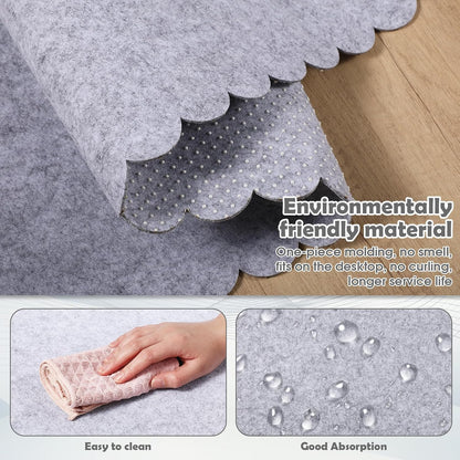 35 x 16.5 Inch Felt Desk Mat with Scalloped Edges, Large Felt Mouse Pad Non Slip Scalloped Computer Laptop Desktop Pad for Keyboard and Mouse Home Office(Gray)