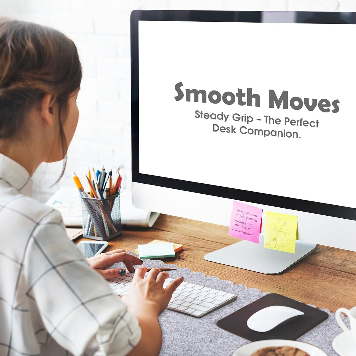 35 x 16.5 Inch Felt Desk Mat with Scalloped Edges, Large Felt Mouse Pad Non Slip Scalloped Computer Laptop Desktop Pad for Keyboard and Mouse Home Office(Gray)