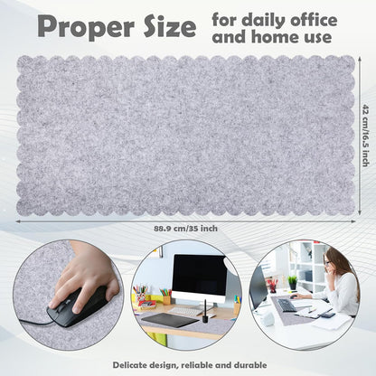 35 x 16.5 Inch Felt Desk Mat with Scalloped Edges, Large Felt Mouse Pad Non Slip Scalloped Computer Laptop Desktop Pad for Keyboard and Mouse Home Office(Gray)