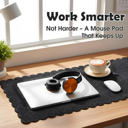 35 x 16.5 Inch Felt Desk Mat with Scalloped Edges, Large Felt Mouse Pad Non Slip Scalloped Computer Laptop Desktop Pad for Keyboard and Mouse Home Office(Gray)