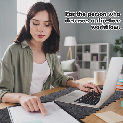35 x 16.5 Inch Felt Desk Mat with Scalloped Edges, Large Felt Mouse Pad Non Slip Scalloped Computer Laptop Desktop Pad for Keyboard and Mouse Home Office(Gray)