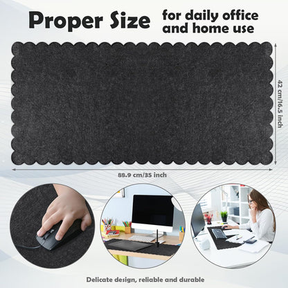 35 x 16.5 Inch Felt Desk Mat with Scalloped Edges, Large Felt Mouse Pad Non Slip Scalloped Computer Laptop Desktop Pad for Keyboard and Mouse Home Office(Gray)