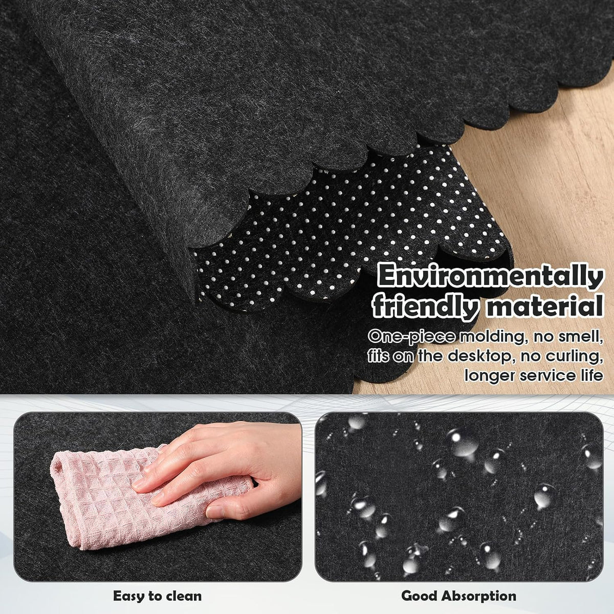 35 x 16.5 Inch Felt Desk Mat with Scalloped Edges, Large Felt Mouse Pad Non Slip Scalloped Computer Laptop Desktop Pad for Keyboard and Mouse Home Office(Gray)