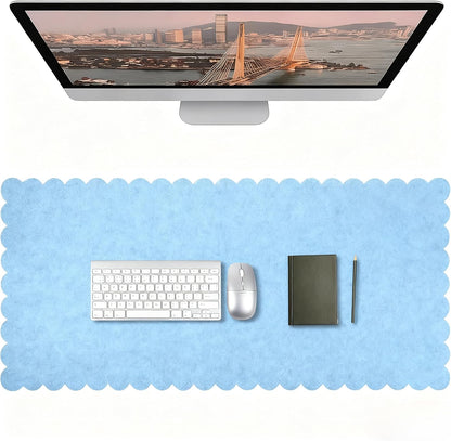 35 x 16.5 Inch Felt Desk Mat with Scalloped Edges, Large Felt Mouse Pad Non Slip Scalloped Computer Laptop Desktop Pad for Keyboard and Mouse Home Office(Gray)