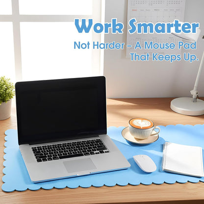 35 x 16.5 Inch Felt Desk Mat with Scalloped Edges, Large Felt Mouse Pad Non Slip Scalloped Computer Laptop Desktop Pad for Keyboard and Mouse Home Office(Gray)