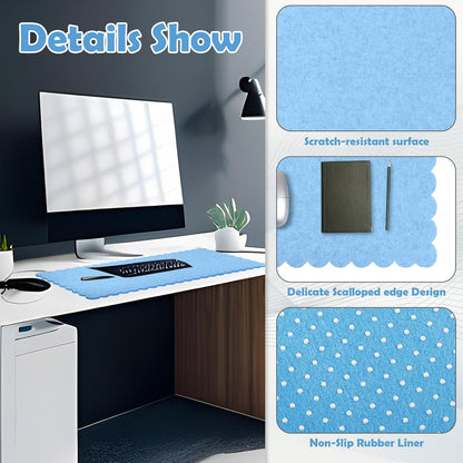 35 x 16.5 Inch Felt Desk Mat with Scalloped Edges, Large Felt Mouse Pad Non Slip Scalloped Computer Laptop Desktop Pad for Keyboard and Mouse Home Office(Gray)