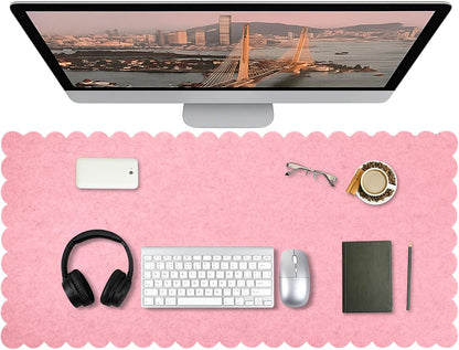 35 x 16.5 Inch Felt Desk Mat with Scalloped Edges, Large Felt Mouse Pad Non Slip Scalloped Computer Laptop Desktop Pad for Keyboard and Mouse Home Office(Gray)