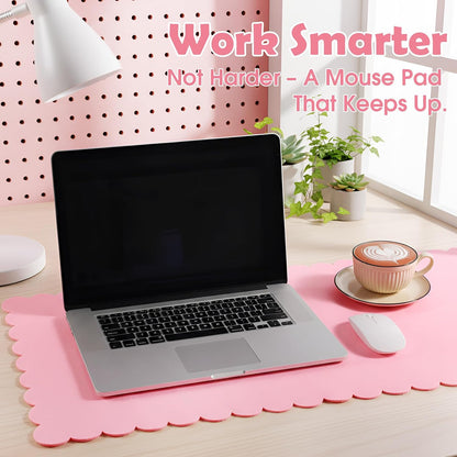 35 x 16.5 Inch Felt Desk Mat with Scalloped Edges, Large Felt Mouse Pad Non Slip Scalloped Computer Laptop Desktop Pad for Keyboard and Mouse Home Office(Gray)