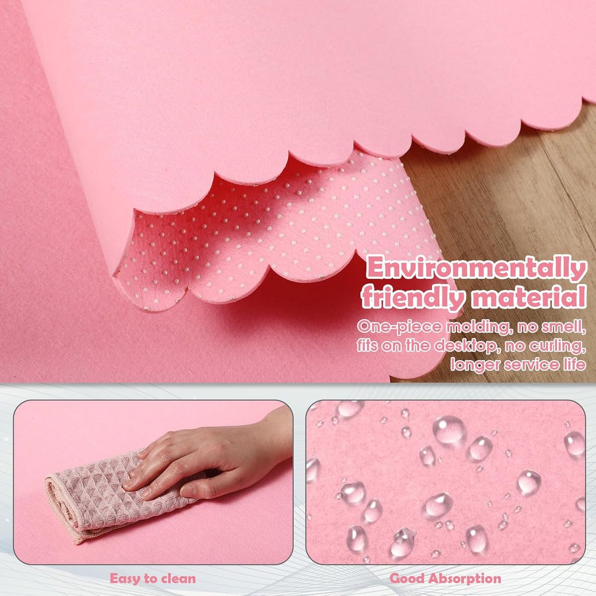 35 x 16.5 Inch Felt Desk Mat with Scalloped Edges, Large Felt Mouse Pad Non Slip Scalloped Computer Laptop Desktop Pad for Keyboard and Mouse Home Office(Gray)