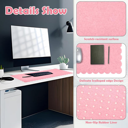 35 x 16.5 Inch Felt Desk Mat with Scalloped Edges, Large Felt Mouse Pad Non Slip Scalloped Computer Laptop Desktop Pad for Keyboard and Mouse Home Office(Gray)