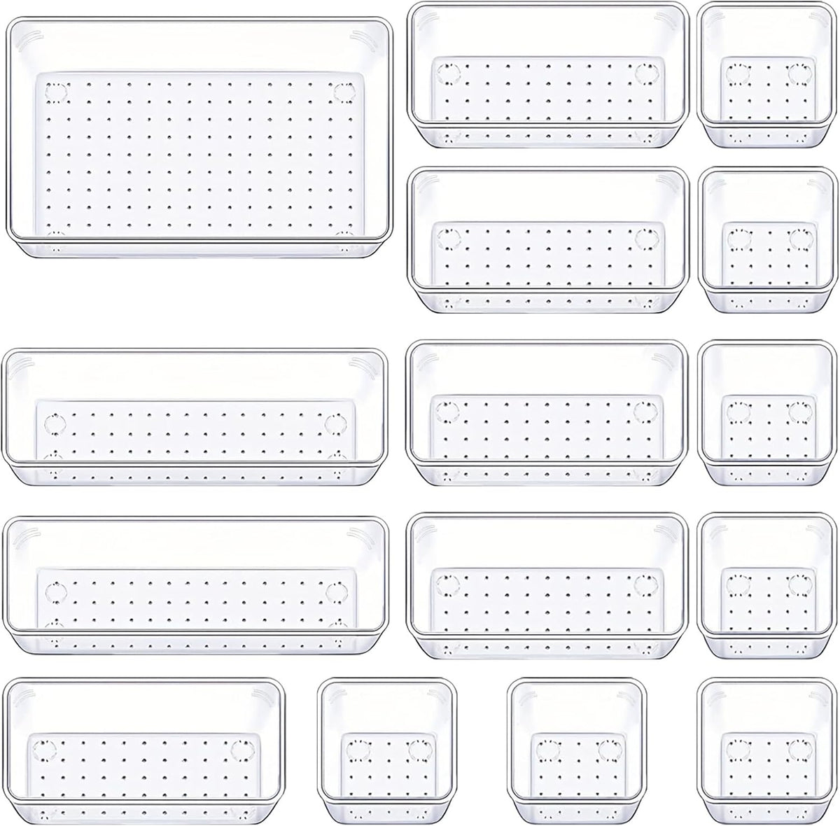 Manalete 15 Pcs Clear Plastic Drawer Organizer, Makeup & Vanity Organizer
