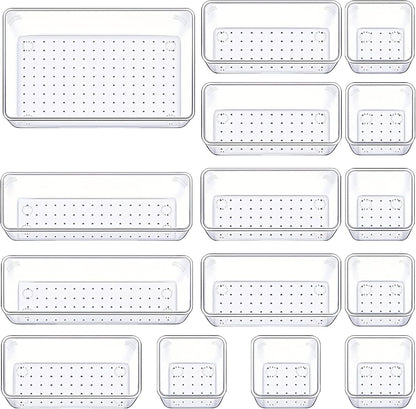 Manalete 15 Pcs Clear Plastic Drawer Organizer, Makeup & Vanity Organizer