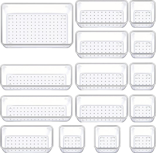 Manalete 15 Pcs Clear Plastic Drawer Organizer, Makeup & Vanity Organizer