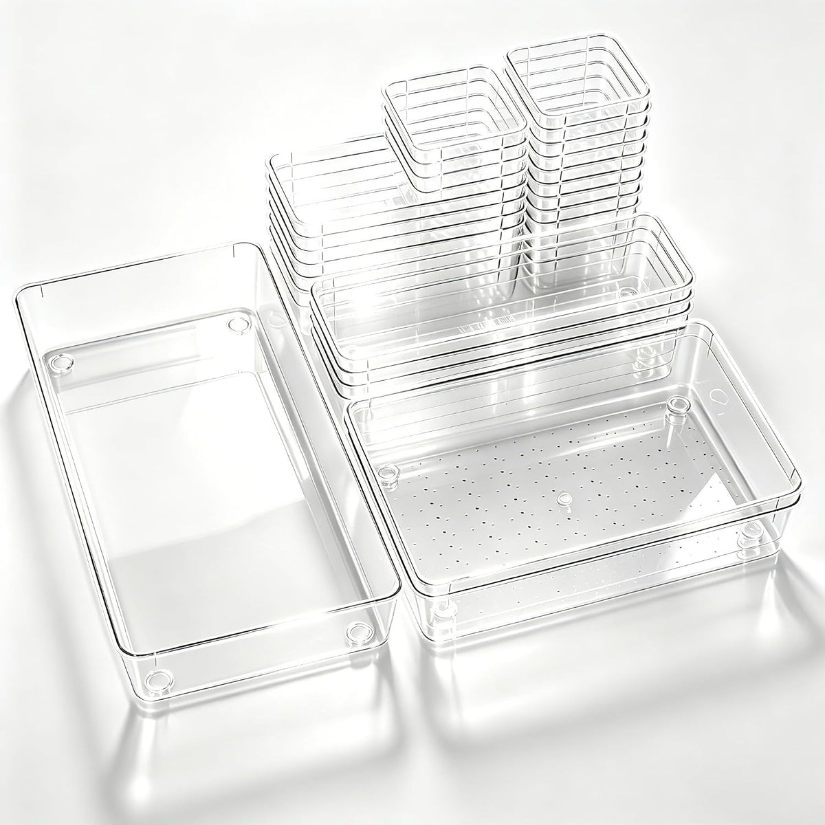 Manalete 15 Pcs Clear Plastic Drawer Organizer, Makeup & Vanity Organizer