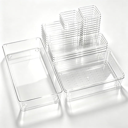 Manalete 15 Pcs Clear Plastic Drawer Organizer, Makeup & Vanity Organizer