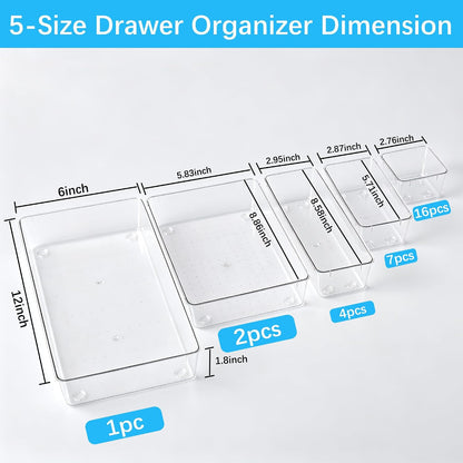 Manalete 15 Pcs Clear Plastic Drawer Organizer, Makeup & Vanity Organizer