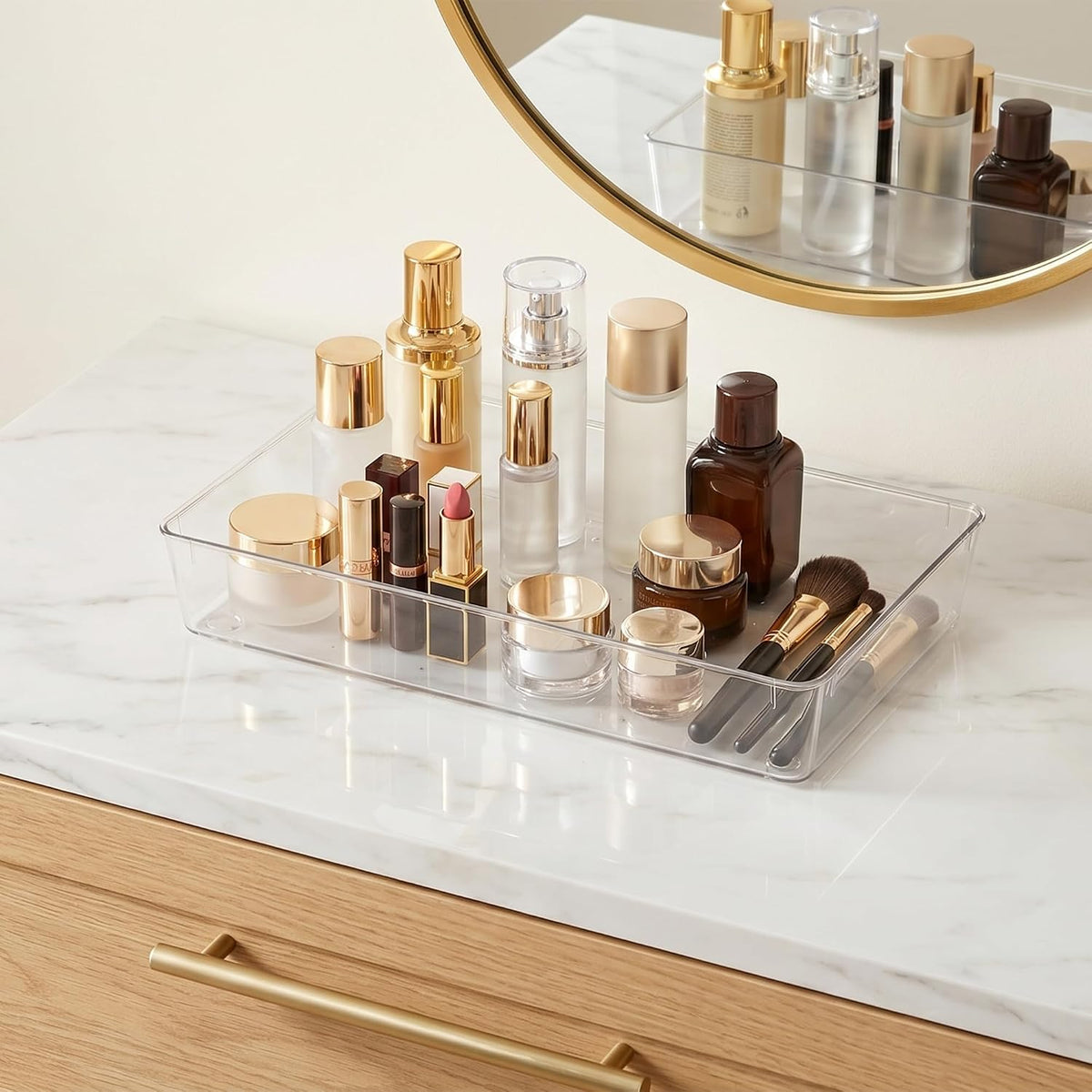 Manalete 15 Pcs Clear Plastic Drawer Organizer, Makeup & Vanity Organizer