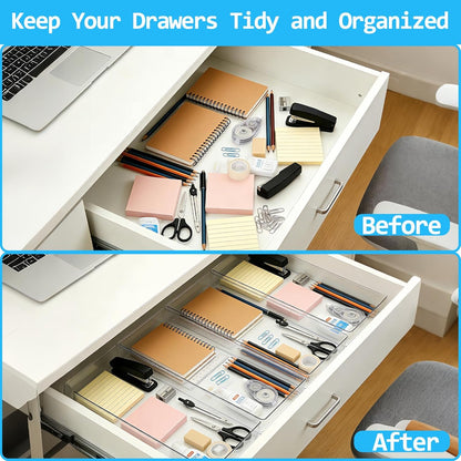Manalete 15 Pcs Clear Plastic Drawer Organizer, Makeup & Vanity Organizer