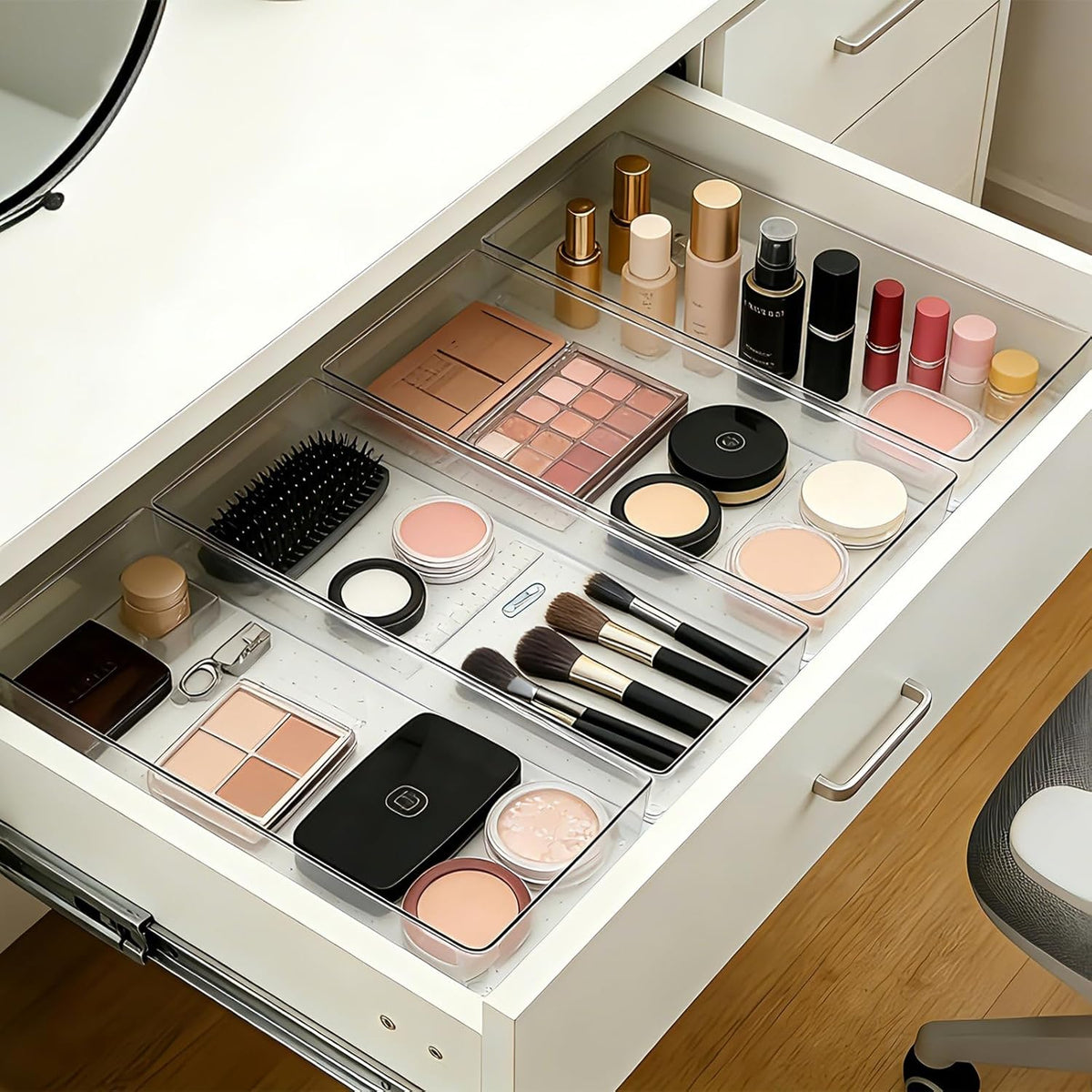 Manalete 15 Pcs Clear Plastic Drawer Organizer, Makeup & Vanity Organizer