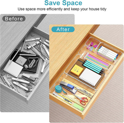 Manalete 15 Pcs Clear Plastic Drawer Organizer, Makeup & Vanity Organizer