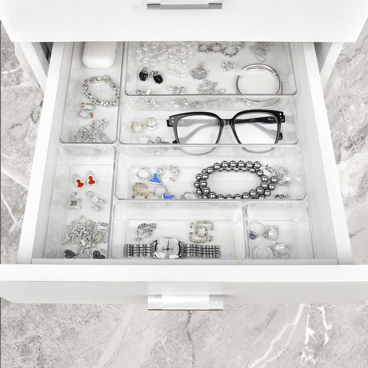 Manalete 15 Pcs Clear Plastic Drawer Organizer, Makeup & Vanity Organizer