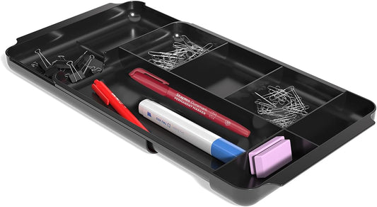 Expandable Plastic Drawer Organizer, 7-Compartment, Black