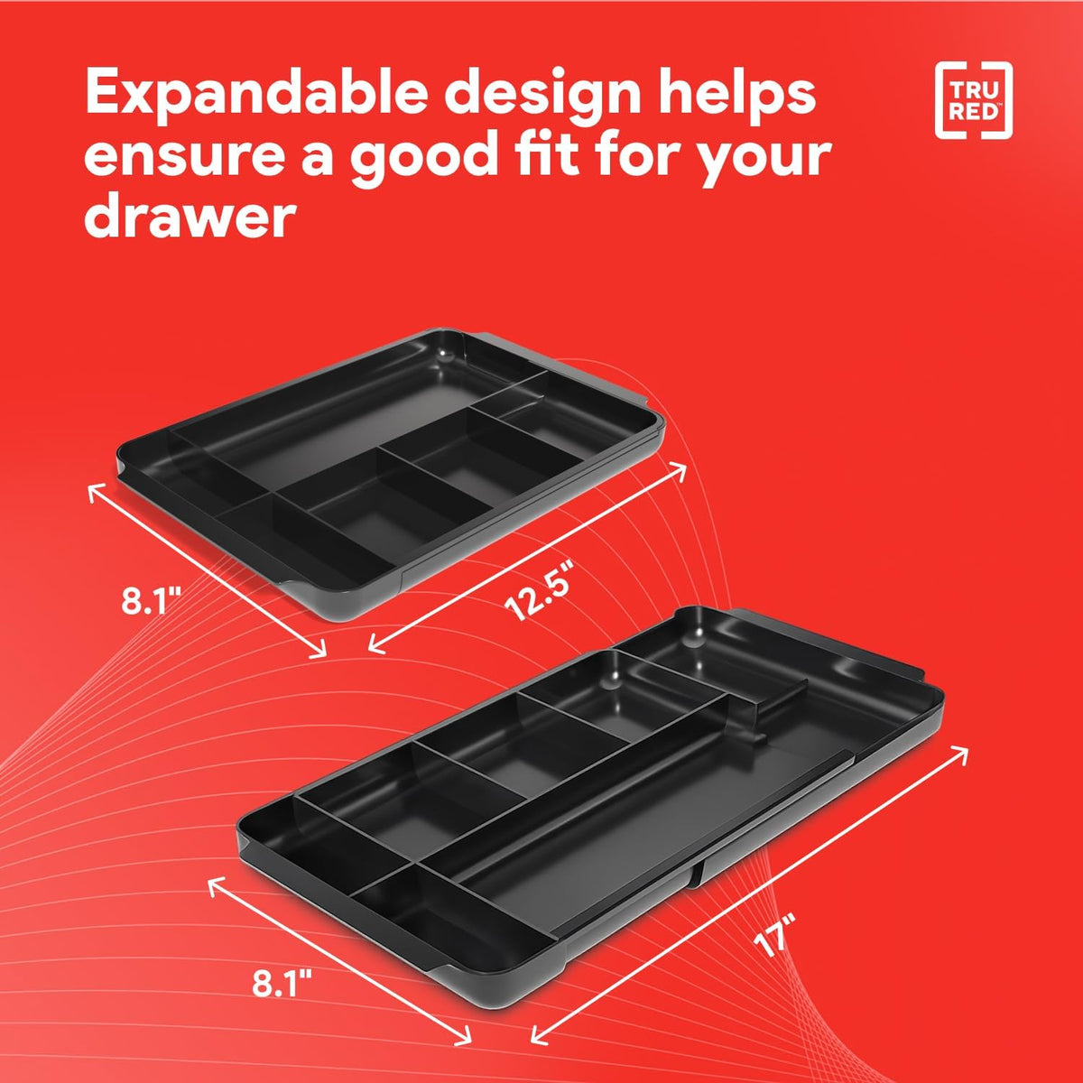 Expandable Plastic Drawer Organizer, 7-Compartment, Black