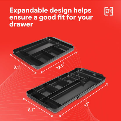 Expandable Plastic Drawer Organizer, 7-Compartment, Black