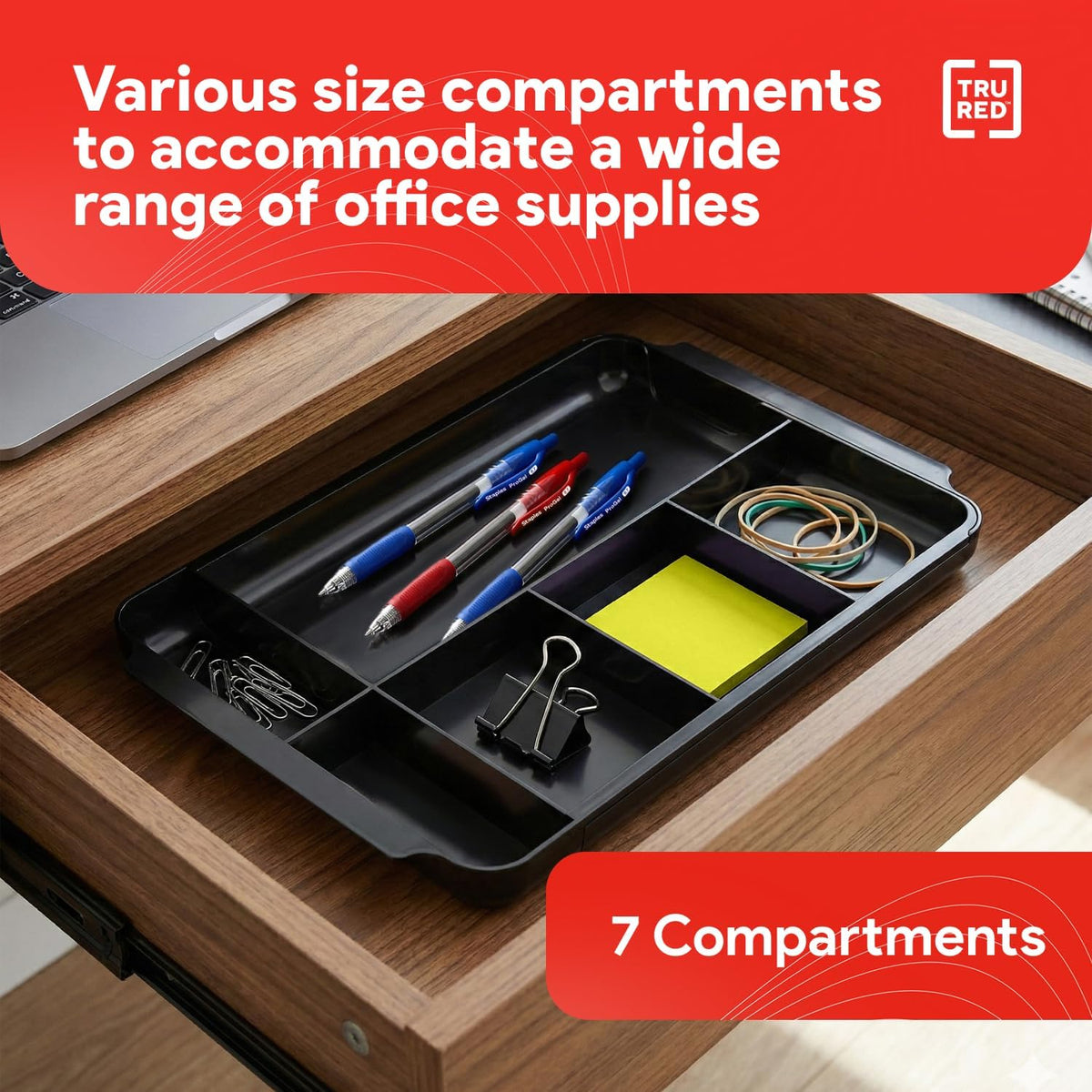 Expandable Plastic Drawer Organizer, 7-Compartment, Black