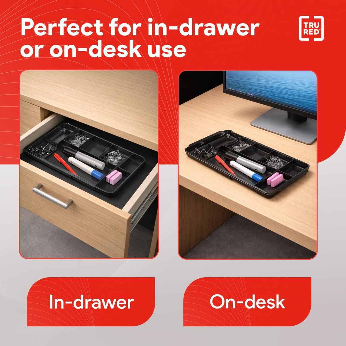 Expandable Plastic Drawer Organizer, 7-Compartment, Black