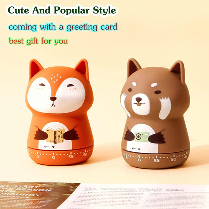 Mechanical Kitchen Timer, Cute Animal Wind Up 60 Minutes Manual Countdown for Kids, Classroom, Home, Study and Cooking (Orange Fox)