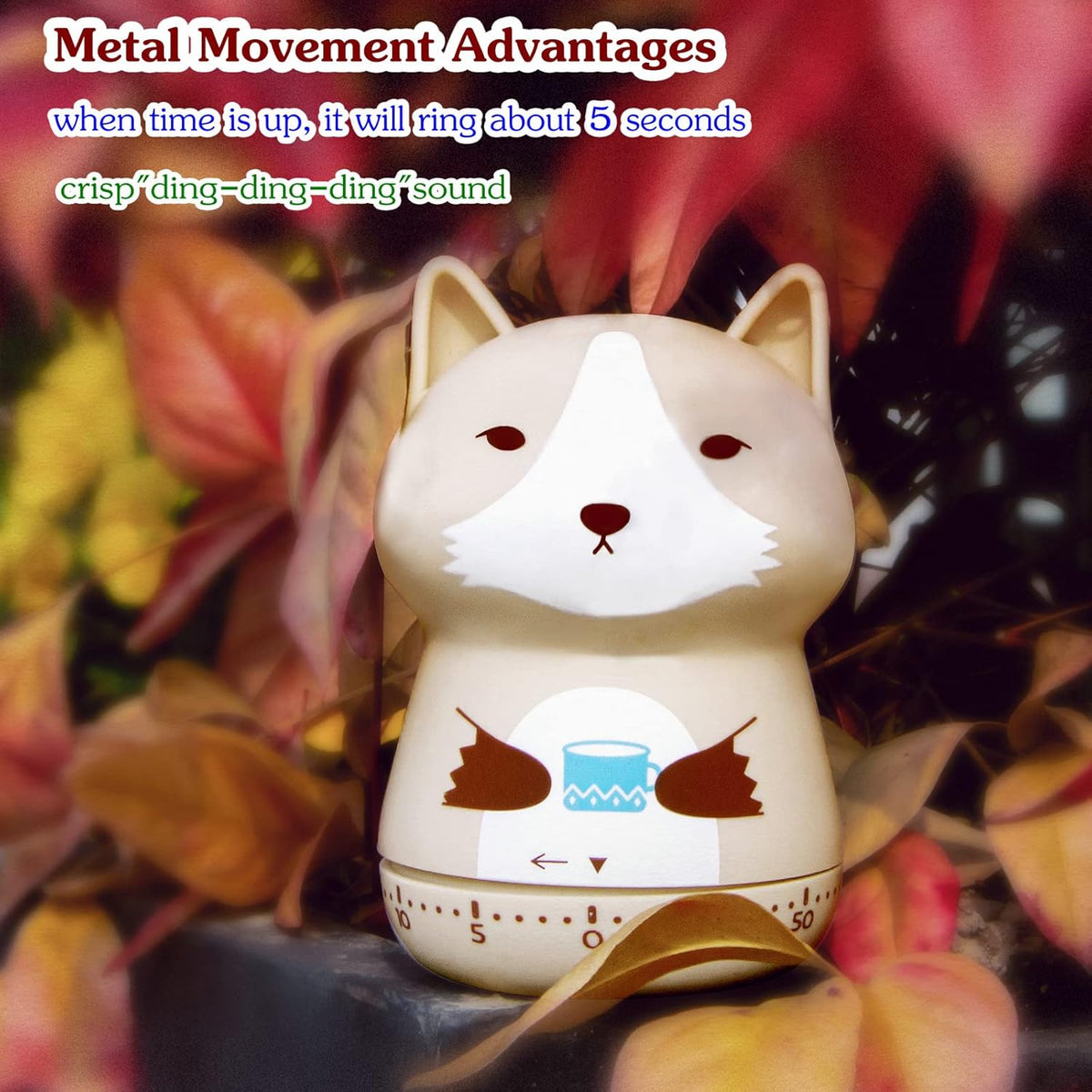 Mechanical Kitchen Timer, Cute Animal Wind Up 60 Minutes Manual Countdown for Kids, Classroom, Home, Study and Cooking (Orange Fox)
