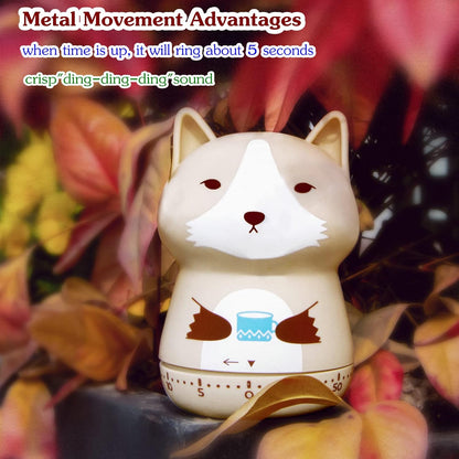 Mechanical Kitchen Timer, Cute Animal Wind Up 60 Minutes Manual Countdown for Kids, Classroom, Home, Study and Cooking (Orange Fox)