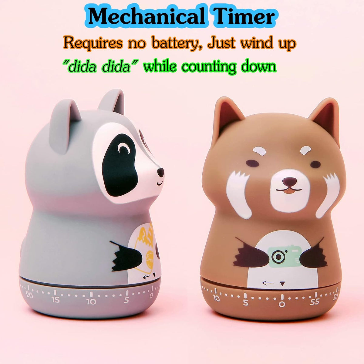 Mechanical Kitchen Timer, Cute Animal Wind Up 60 Minutes Manual Countdown for Kids, Classroom, Home, Study and Cooking (Orange Fox)