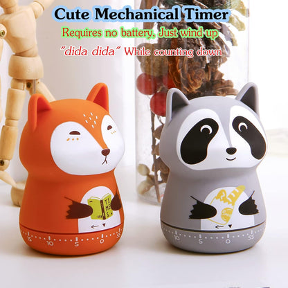 Mechanical Kitchen Timer, Cute Animal Wind Up 60 Minutes Manual Countdown for Kids, Classroom, Home, Study and Cooking (Orange Fox)