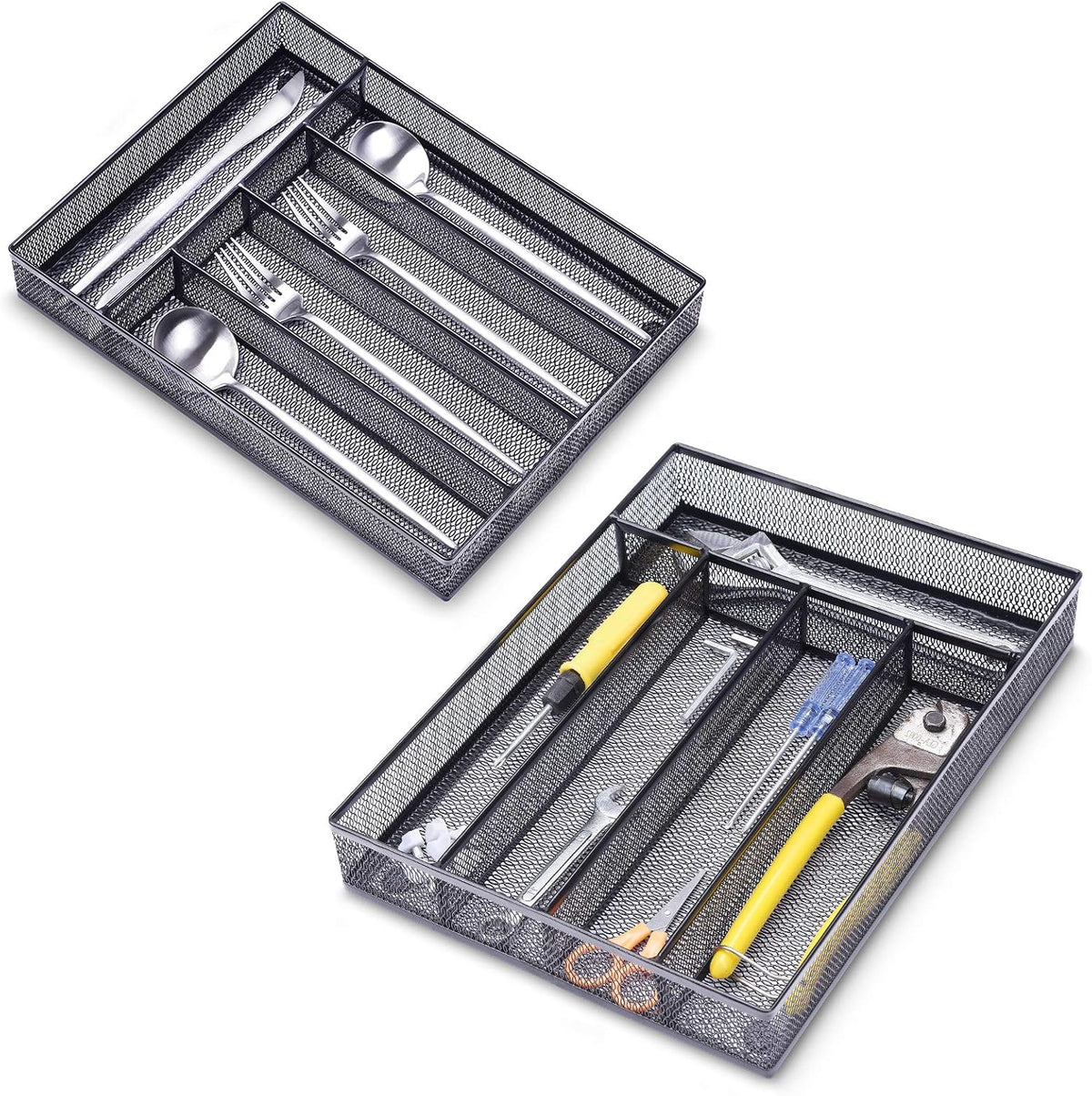 Office Desk Drawer Organizer, 5 Compartments Mesh Drawer Organizer Tray for Storage Art Supplies, Stationery, Black