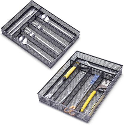 Office Desk Drawer Organizer, 5 Compartments Mesh Drawer Organizer Tray for Storage Art Supplies, Stationery, Black