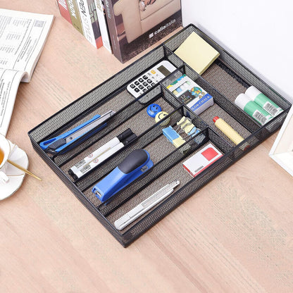 Office Desk Drawer Organizer, 5 Compartments Mesh Drawer Organizer Tray for Storage Art Supplies, Stationery, Black