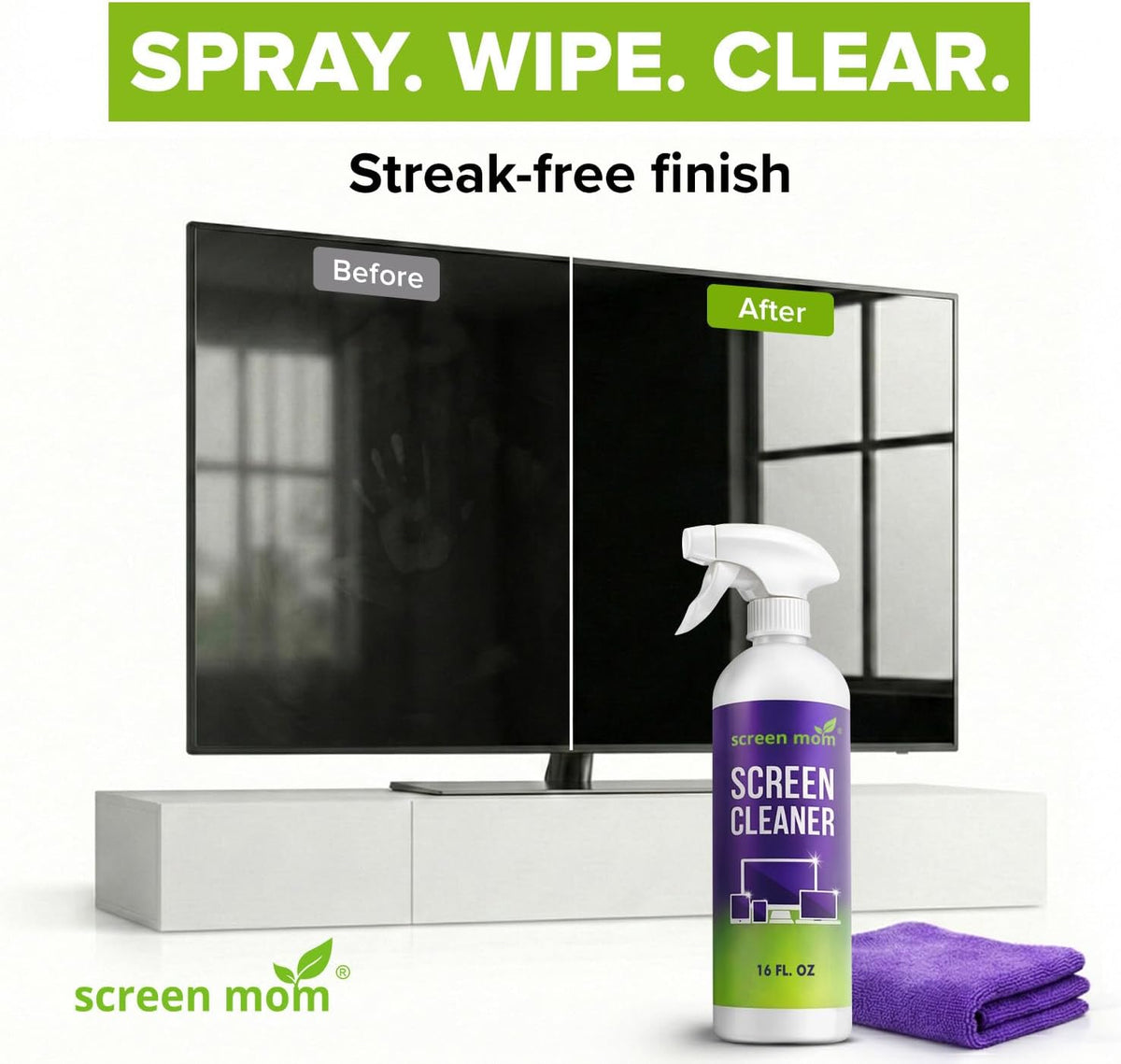 Screen Cleaner Spray 16oz Bottle for TV, Car, Laptop & Computer