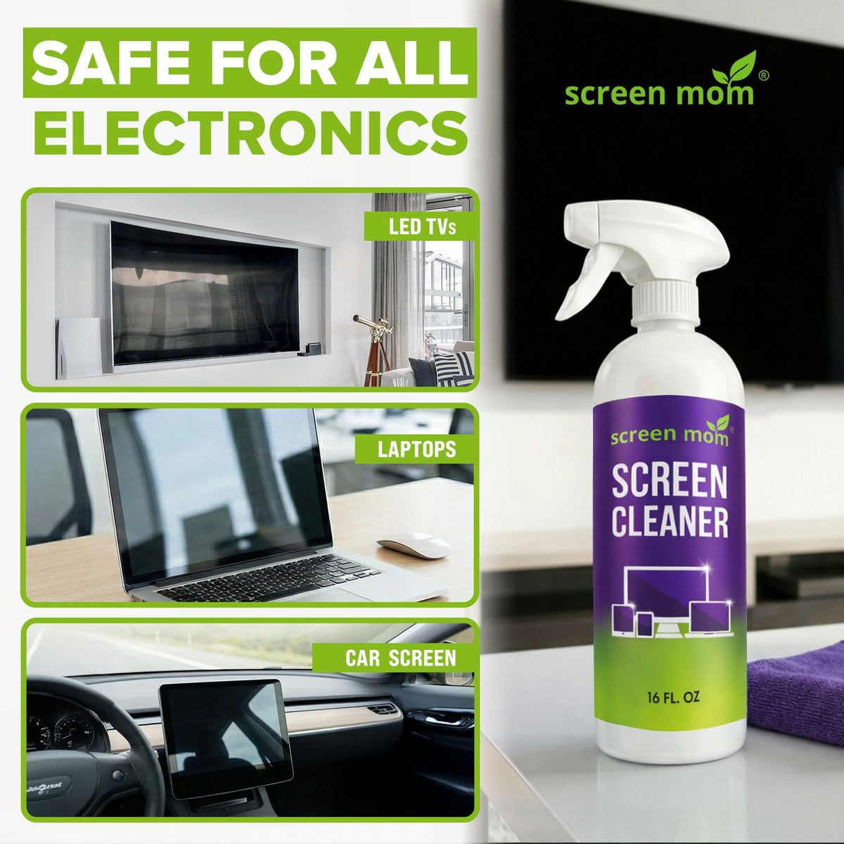 Screen Cleaner Spray 16oz Bottle for TV, Car, Laptop & Computer