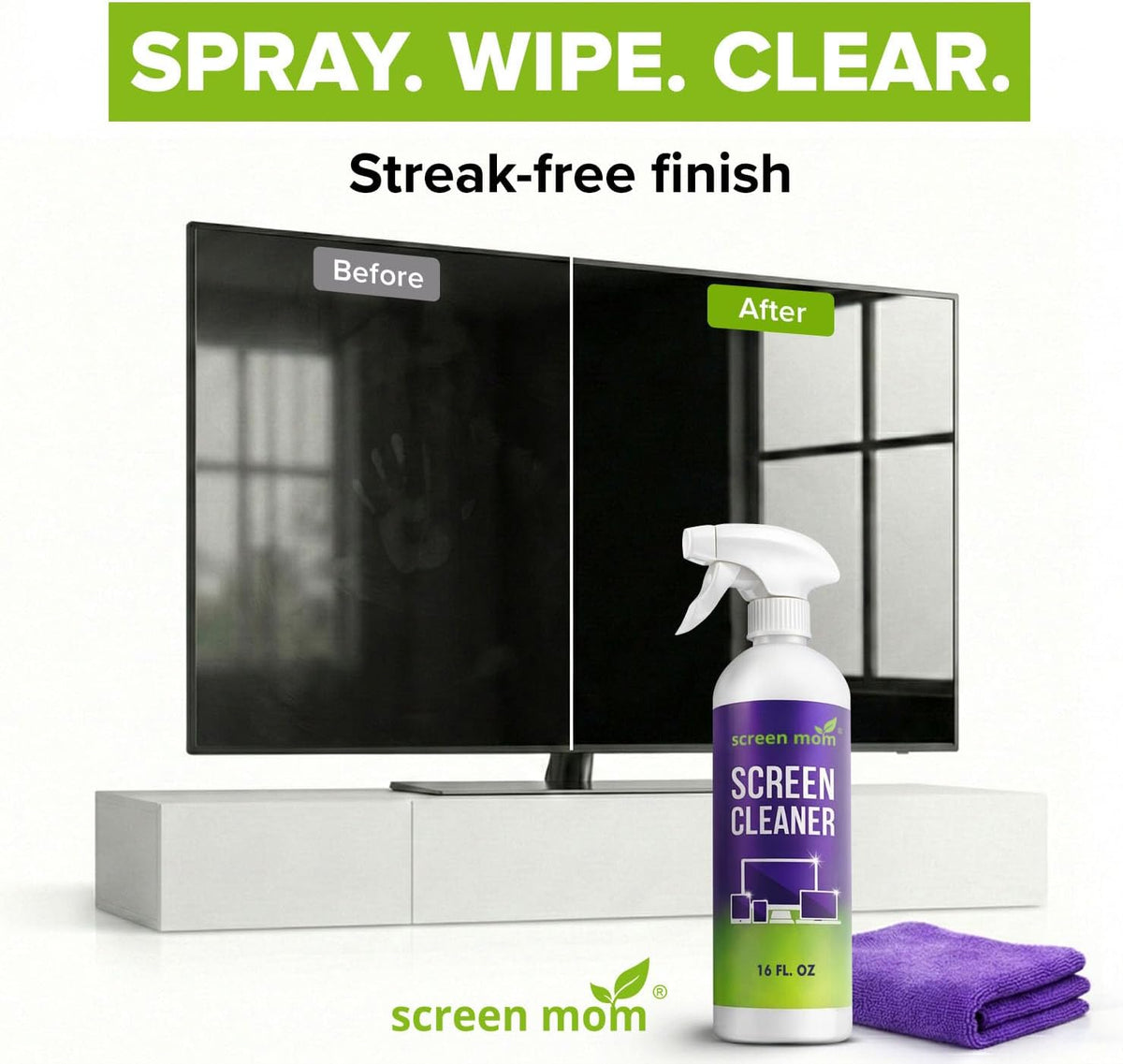 Screen Cleaner Spray 16oz Bottle for TV, Car, Laptop & Computer