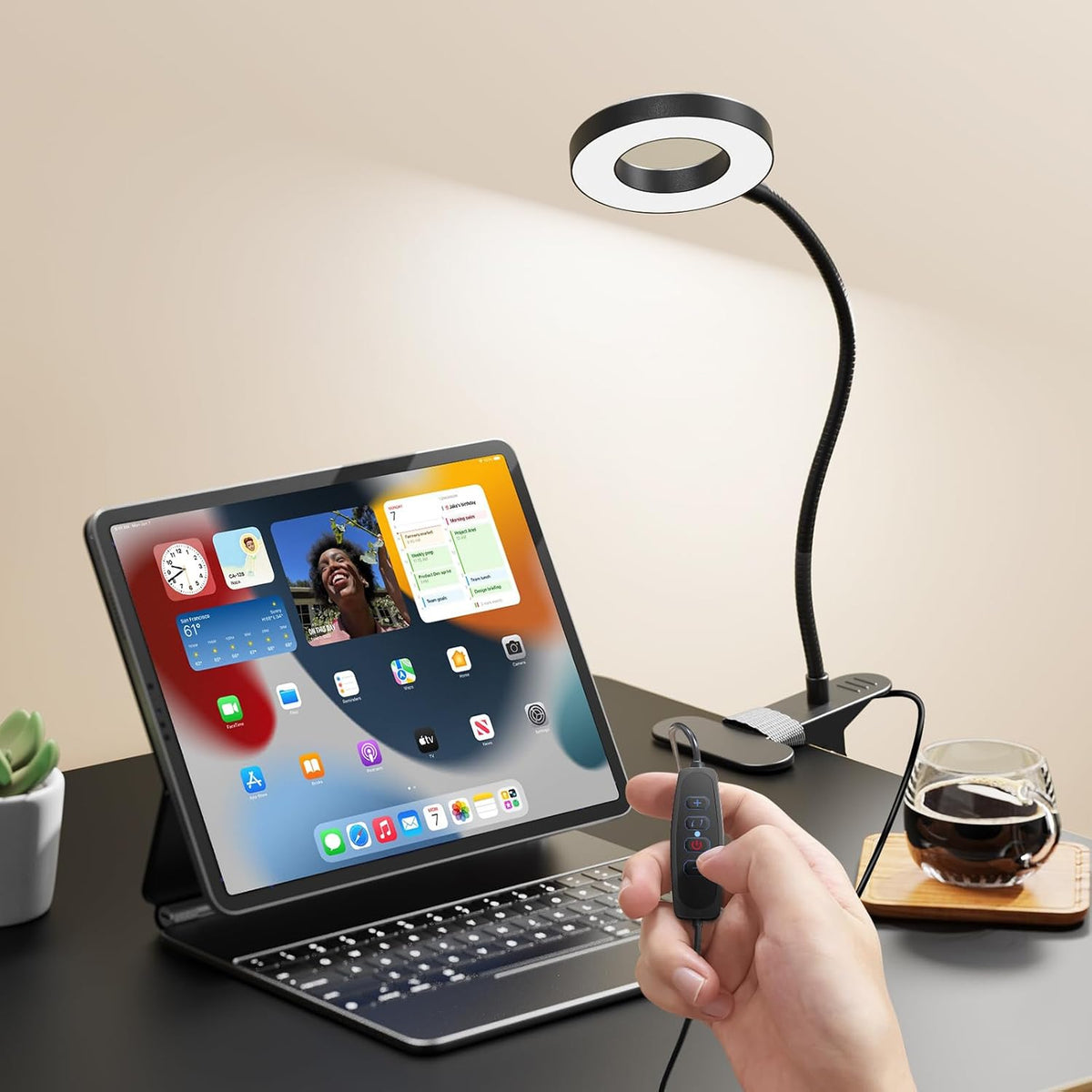 LED Desk Lamp Clip on Light with 3 Color Modes 10 Brightness Ring/Clamp Light 360° Adjustable Neck Dimmable Eye Protection Desk Lamps for Home Office