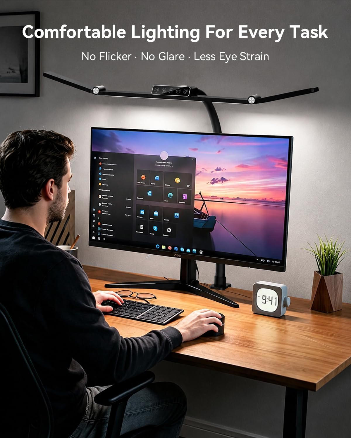 LED Desk Lamp Clip on Light with 3 Color Modes 10 Brightness Ring/Clamp Light 360° Adjustable Neck Dimmable Eye Protection Desk Lamps for Home Office